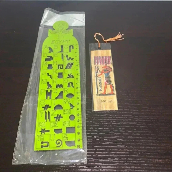 Papyrus Bookmark + 1 Wooden Ruler Egyptian letters - Picture 1 of 4